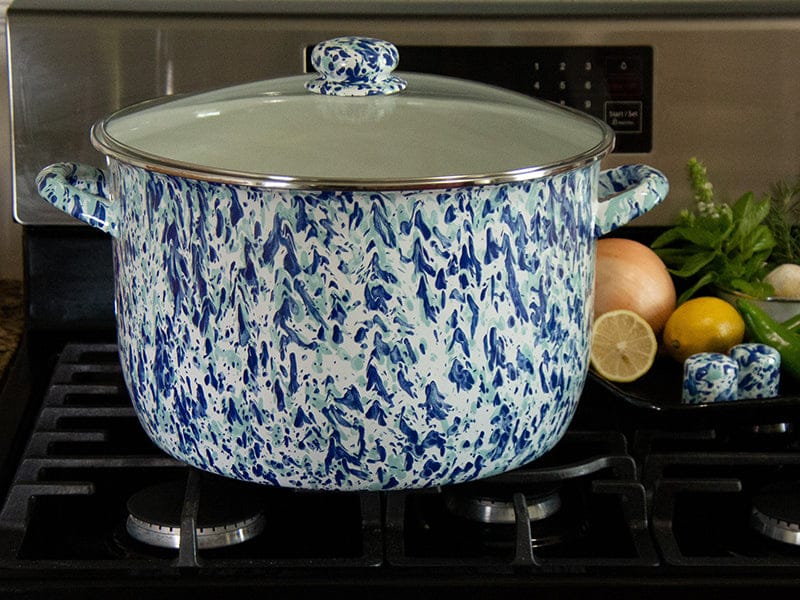 Product Image: Golden Rabbit Enamelware Ocean Swirl Stock Pot, 18 Qt