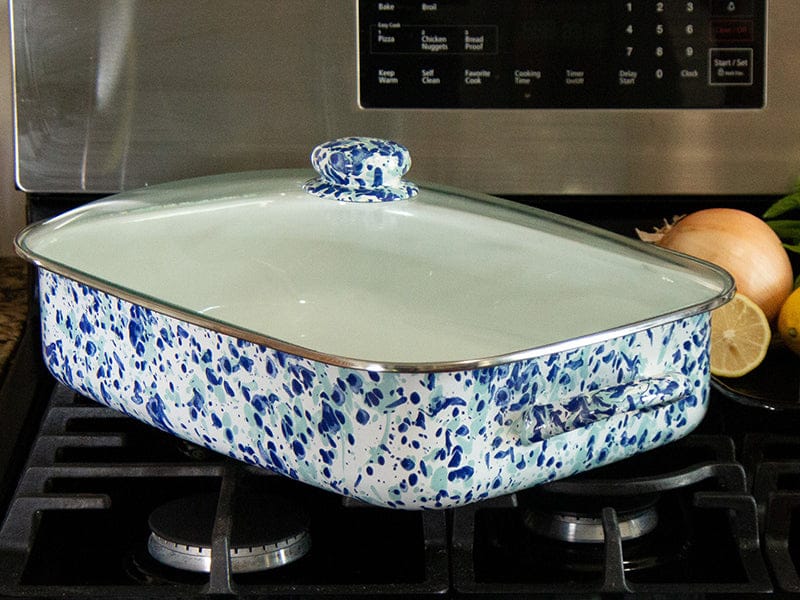 Product Image: Golden Rabbit Enamelware Ocean Swirl Roasting Pan