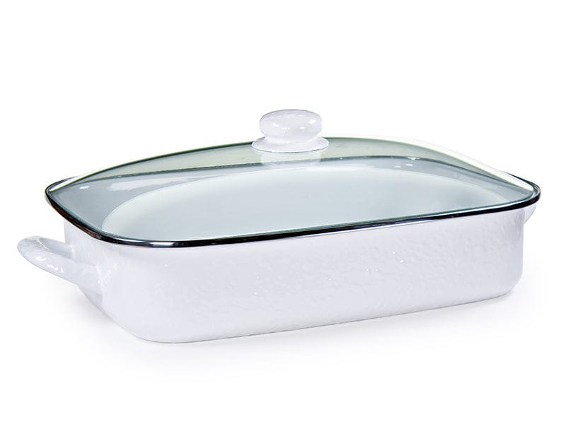 Golden Rabbit Enamelware White Solid Roasting Pan image